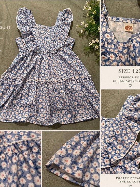 No brand Other - Girls Blue Daisy Print Ruffle Sundress